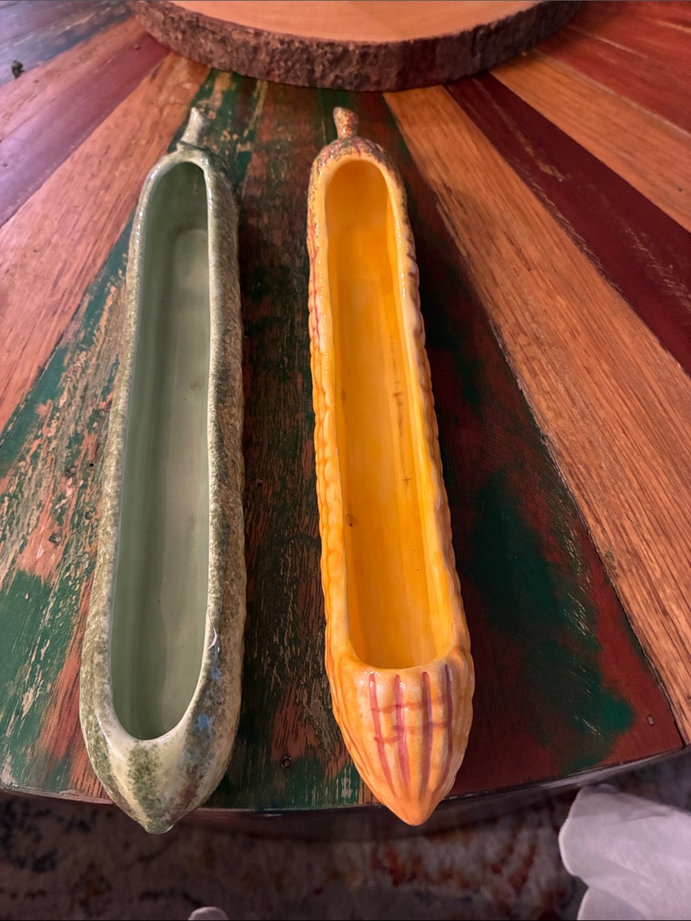Yellow Corn and Green Canoe Ceramic Trinket Pair